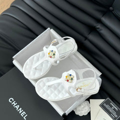 Double C Classic One-Strap Sandals White Lambskin