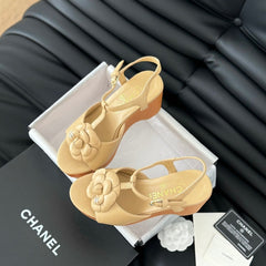 Double C New Wood Grain Platform Sandal Tan Brown Lambskin
