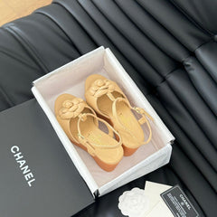 Double C New Wood Grain Platform Sandal Tan Brown Lambskin