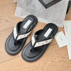Double C Thong Sandals Lambskin Black White