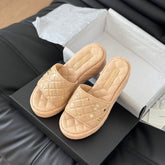 Thick Sole Slope Heel Weddge Lambskin Beige Cream