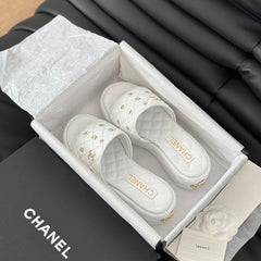 Thick Sole Slope Heel Weddge Lambskin White