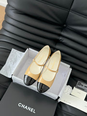 CC MARY JANE SHOES IN SEPIA BEIGE MIX BLACK LAMBSKIN WITH GOLD HARDWARE