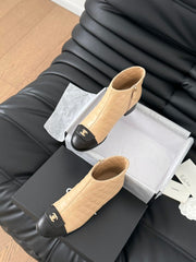 CC SHORT BOOTS 65 MM IN SEPIA BEIGE MIX BLACK QUILTED PATTERN LAMBSKIN