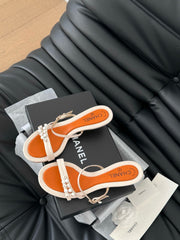 PEARL SANDAL IN BEIGE AND ORANGE LAMBSKIN 35 MM