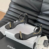 MID-HEEL 35 MM SANDAL IN BLACK SHEEPSKIN WITH STICKERS