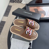 SLIPPERS IN BROWN LAMBSKIN MIX FABRIC AND STRAPS BASE