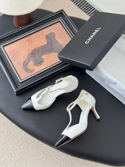 HIGH HEELS WAIST CUTTING IN WHITE MIX BLACK CALFSKIN