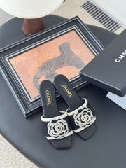 SLIPPER IN BLACK CALFSKIN MIX WOOL