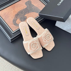 SLIPPER IN PEACH PINK CALFSKIN MIX WOOL
