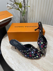 HIGH 5 CM MULES IN BLACK MONOGRAM LAMBSKIN