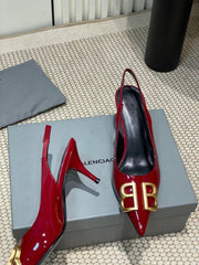 POINTED BB GOLD BUCKLE HIGH SLINGBACK 60MM IN RED PATENT CALFSKIN