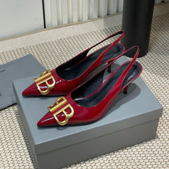 POINTED BB GOLD BUCKLE HIGH SLINGBACK 60MM IN RED PATENT CALFSKIN
