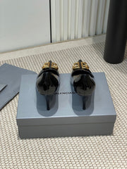 POINTED BB GOLD BUCKLE HIGH PUMPS 80MM IN BLACK PATENT CALFSKIN