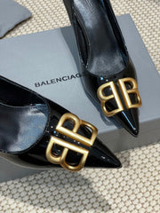 POINTED BB GOLD BUCKLE HIGH PUMPS 80MM IN BLACK PATENT CALFSKIN