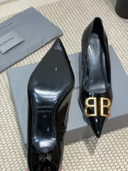 POINTED BB GOLD BUCKLE HIGH PUMPS 60MM IN BLACK PATENT CALFSKIN