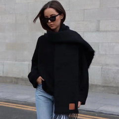 SCARF 185 CM IN BLACK MOHAIR AND WOOL 188207