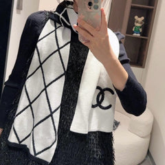 SCARF 180 CM IN BLACK MIX WHITE CASHMERE 401971