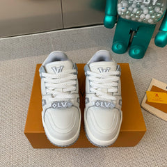 LV TRAINER MAXI SNEAKER IN WHITE MIX DOVE GRAY CALFSKIN