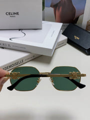 TRIOMPHE SUNGLASS 497821 IN GOLD METAL DARK TEAL LENSES