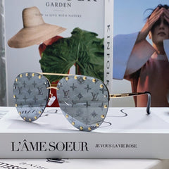 PARTY PILOT SUNGLASSES 567462 IN GOLD METAL MONOGRAM LOGO ON LENS