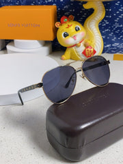 PILOT SUNGLASSES 571635 IN GOLD METAL BLACK LENSES MONOGRAM LOGO