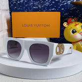LINK SQUARE SUNGLASSES 570274 IN WHITE ACETATE GOLD LOGO