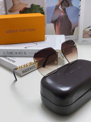 CHAIN SQUARE SUNGLASSES 570260 IN GOLD METAL BROWN SMOKE LENS