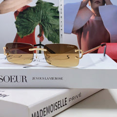 C DE RECTANGULAR RIMLESS FRAME SUNGLASSES 575769 IN METAL