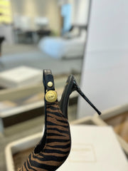BALMAIN 25S SLINGBACK EVA 95MM IN BROWN AND BLACK ZEBRA PRINT CALFSKIN