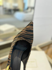 BALMAIN 25S SLINGBACK EVA 95MM IN BROWN AND BLACK ZEBRA PRINT CALFSKIN