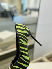 BALMAIN 25S HIGH HEELS 95MM IN GREEN AND BLACK ZEBRA PRINT CALFSKIN
