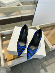 BALMAIN 25S HIGH HEELS 95MM IN BLUE AND BLACK ZEBRA PRINT CALFSKIN