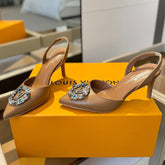 HIGH HEEL 75 MM SLINGBACK IN BRONZE BROWN CALFSKIN WITH CRYSTAL