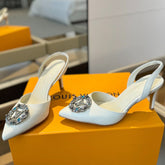 HIGH HEEL 75 MM SLINGBACK IN WHITE CALFSKIN WITH CRYSTAL