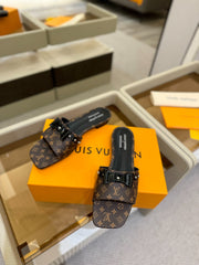 LV X TM 6AM FLAT MULE IN CHOCOLATE BROWN MONOGRAM CALFSKIN