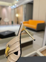 BALMAIN 25S HIGH HEEL SANDALS 95MM IN BEIGE CALFSKIN