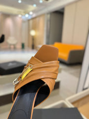 BALMAIN 25S HIGH HEEL SANDALS 95MM IN BROWN CALFSKIN