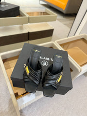 BALMAIN 25S HIGH HEEL SANDALS 95MM IN BLACK CALFSKIN