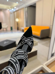 BALMAIN 25S HIGH HEELS LOGO RIBBON 95MM IN BLACK FULL SUEDE