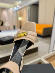 BALMAIN 25S WEDGE HEELS 100MM IN NUDE CALFSKIN