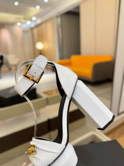 BALMAIN 25S WEDGE HEELS 100MM IN WHITE CALFSKIN