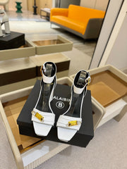 BALMAIN 25S WEDGE HEELS 100MM IN WHITE CALFSKIN