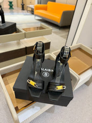 BALMAIN 25S WEDGE HEELS 100MM IN BLACK CALFSKIN