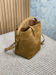 LE 37 SMALL BUCKET BAG 25 IN BROWN SUEDE GOLD HARDWARE