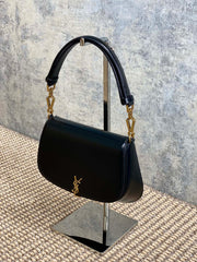 VOLTAIRE TOP HANDLE IN BOX 21 IN BLACK CALFSKIN GOLD HARDWARE