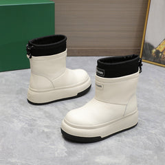 THICK-SOLED SNOW BOOTS IN WHITE CALFSKIN MIX BLACK NYLON