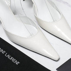 AIMÉE SLINGBACK PUMPS IN WHITE GLOSSY LAMBSKIN