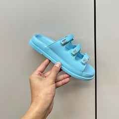 dad sandals cloud blue 3 rows lambskin mules