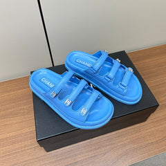 dad sandals dodger blue 3 rows lambskin mules